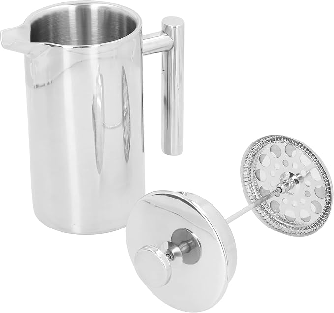 Pwshymi 1000ml Stainless Steel Coffee Press Pot Double Layer Insulated Hand Brewing Coffee Maker with Fine Filter Screen Anti Scalding Handle for Home Hotel