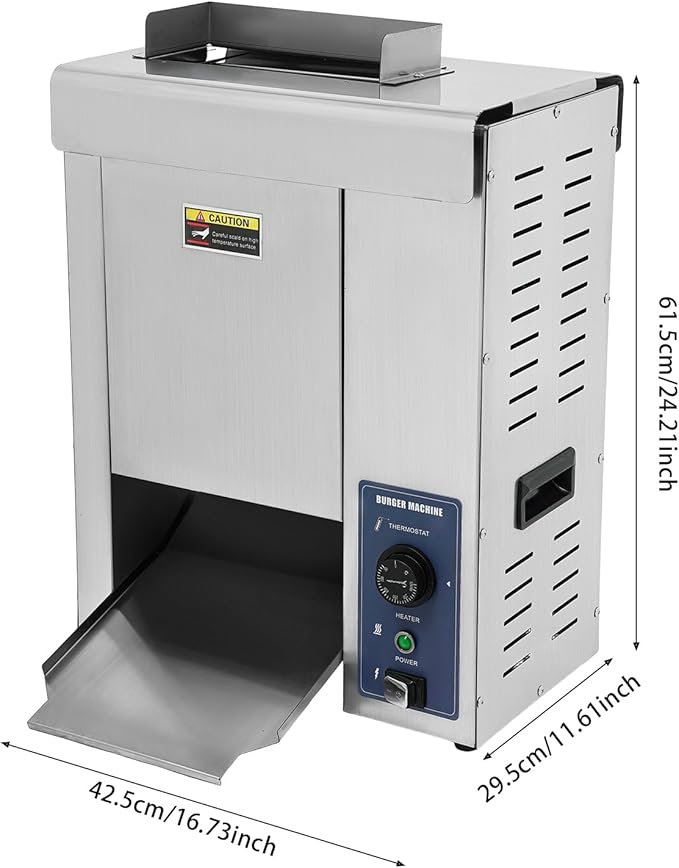 Commercial Burger Toaster 2000W Adjustable Temp Stainless Steel Burger Toaster 6 Adjustable Settings Burgers Bread Thickness for Home Kitchens Bakeries Restaurants Burgers Bars