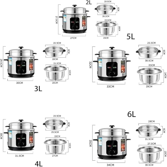 The rice cooker adopts a stainless steel inner pot and steamer and is a multifunctional steaming and stewing machine. It is an essential small appliance for dormitory/office/home kitchens (6L)