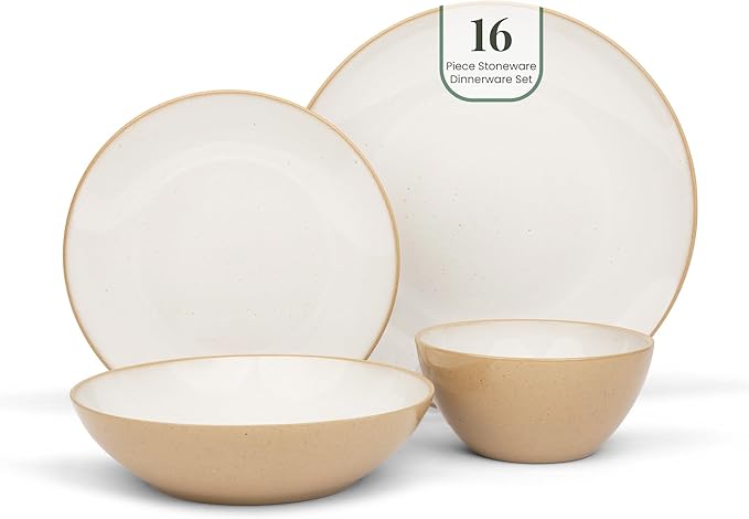 Larder &amp Vine Ceramic Stoneware Dinnerware 16-Piece Set 4 Place Settings (Sand)