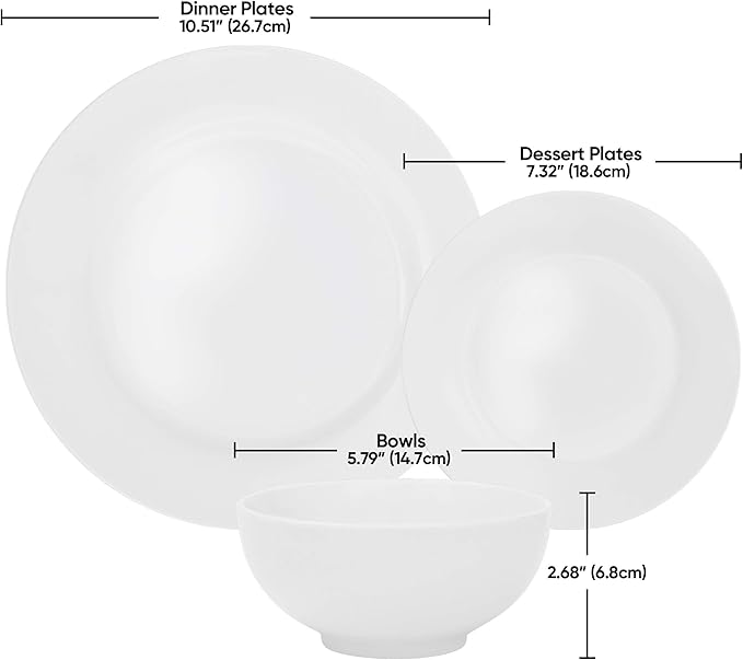 SUPER DEAL Round 18-Piece White Kitchen Dinnerware Set Service for 6 Plates and Bowls – Microwave Oven and Dishwasher Safe