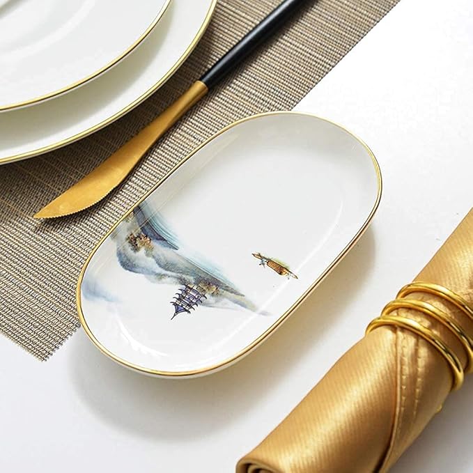 8pc Porcelain Bone China Dinnerware Set Ceramic Dinner Sets Clear Water and Cloud Sky Setting Dishes Set