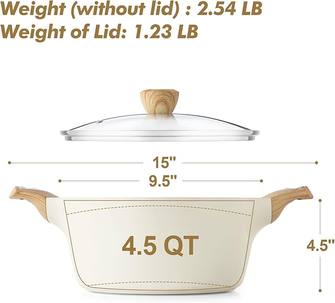 SENSARTE 17 Piece Pots and Pans Set Nonstick Detachable Handle Cookware SetPFOA Free4.5QT Ceramic Nonstick Stock Pot with LidInduction Compatible