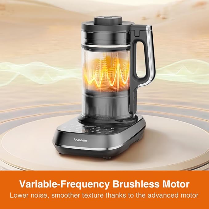 Joydeem Soymilk Maker Machine Heated Blender with Grind Cup Low Noise Variable Frequency Brushless Motor 1.75L Capacity Black JD-B1Pro
