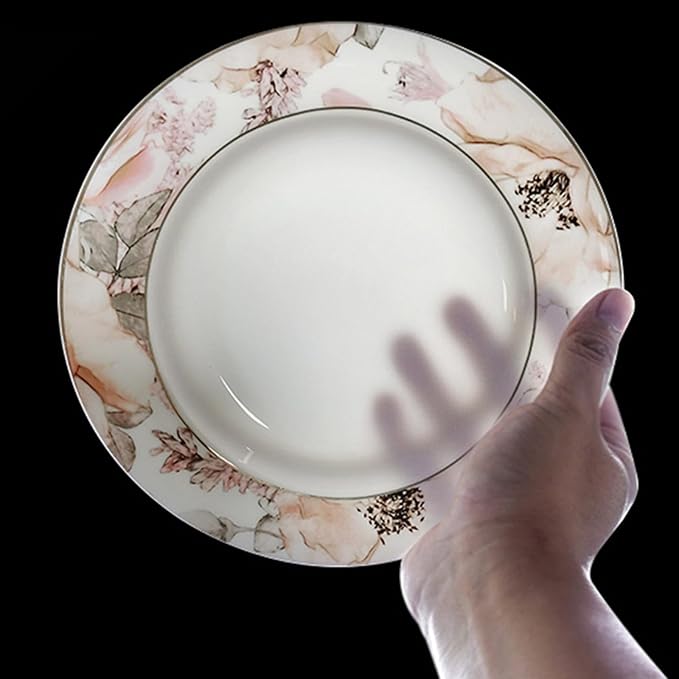 bone china dinnerware sets for 4 kitchen dishes set tableware set for dining include 6.5&amp8&amp10.5&amp12 inch plate Camellia gold border