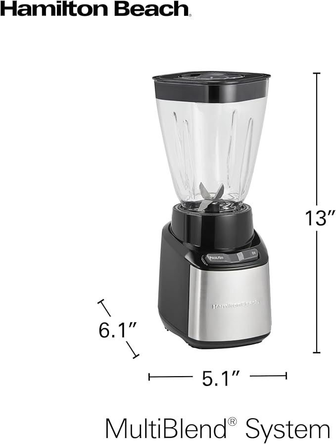 Hamilton Beach MultiBlend Smoothie Blender with 4 Shatterproof BPA Free Jars and Lids Large 32oz Jar 8oz Grinder for Nuts &amp Spices and 2 Portable Travel Cups 650 Watts Black and Stainless (52