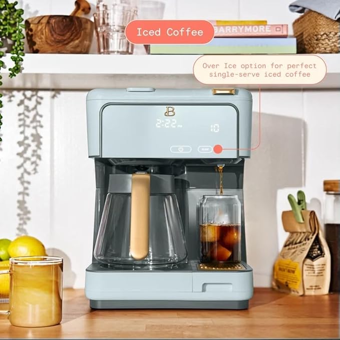 Multi-Brew Coffee Maker – 12-Cup Carafe &amp Single-Serve Pod or Grounds Iced Coffee Mode Programmable Touch Display Includes Filters (Hydrangea)