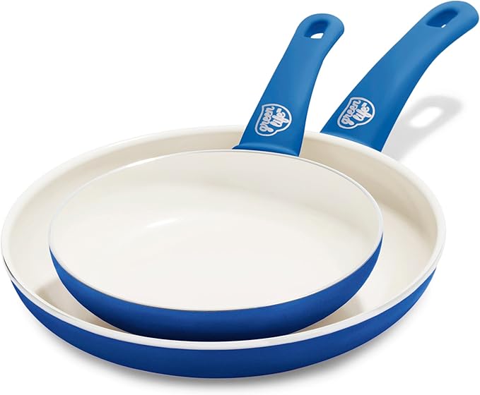 GreenLife Soft Grip Healthy Ceramic Nonstick 16 Piece Cookware Pots and Pans Set Blue &amp Soft Grip Healthy Ceramic Nonstick 7 and 10 Frying Pan Skillet Set PFAS-Free Dishwasher Safe Blue