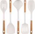 Silicone Cooking Utensils Set 5 Pcs Large Non-Stick Kitchen Utensils Set Wooden Handle Heat Resistance Turner Soup Ladle Spoon Silicone Cooking Kitchen Gadgets BPA Free for Nonstick Cookware