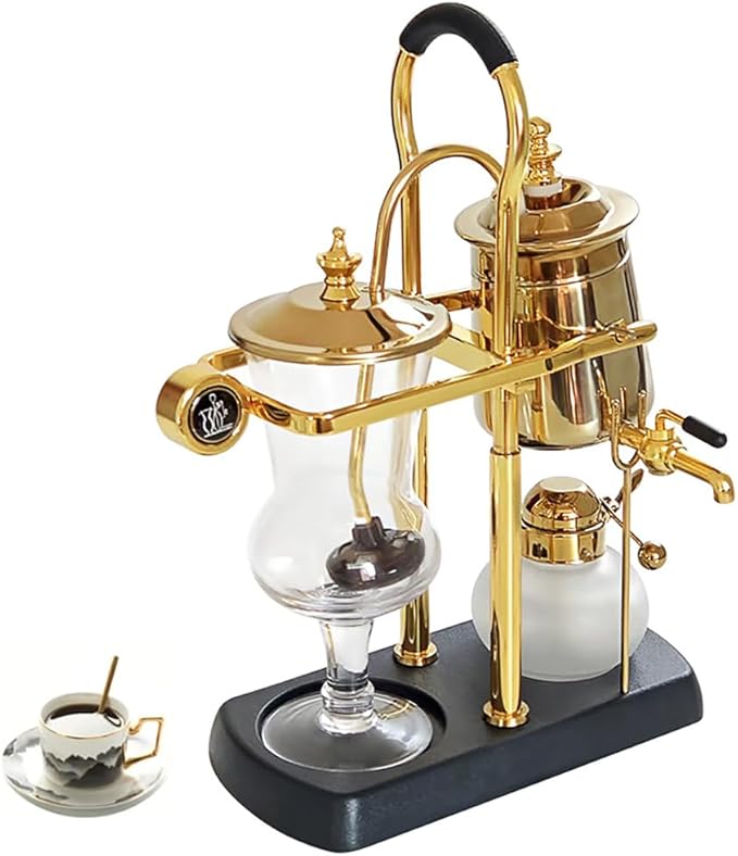 Siphon Coffee Maker 3-5 Cups Detachable Brewer 304 Stainless Steel Mesh and High Borosilicate Heat-Resistant Glass Double Ridged Fulcrum with Tee Handle for Tea