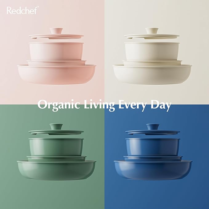 Redchef Ceramic Pots and Pans Set Non Stick Nonstick Kitchen Cookware Sets Non Toxic Pots and Pans Set Non Stick PFAS PFOA &amp PTFE Free Nonstick Frying Pans Set Ceramic Pan Skillet RV Cookwar