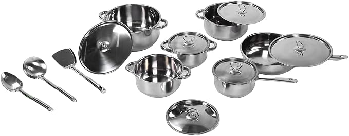Stainless Steel Cookware Set 4 Soup Pots 2 Pans 1 Spatula 2 Spoons 6 Lids Kitchen Cooking Set with Anti Scald Non Slip Handles for Home Soup Frying Stewing