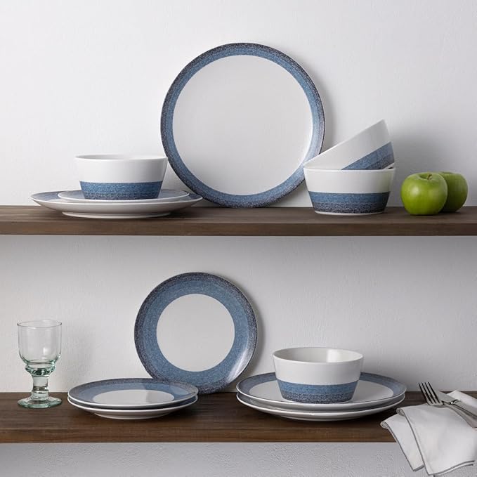 Noritake Colorscapes Layers Navy 12-Piece Coupe Dinnerware Set Service for 4