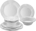Supreme Housewares 12-Piece Melamine Dinnerware Set Includes Dinner Plates Salad Plates Bowls Service for 4. (Beaded)