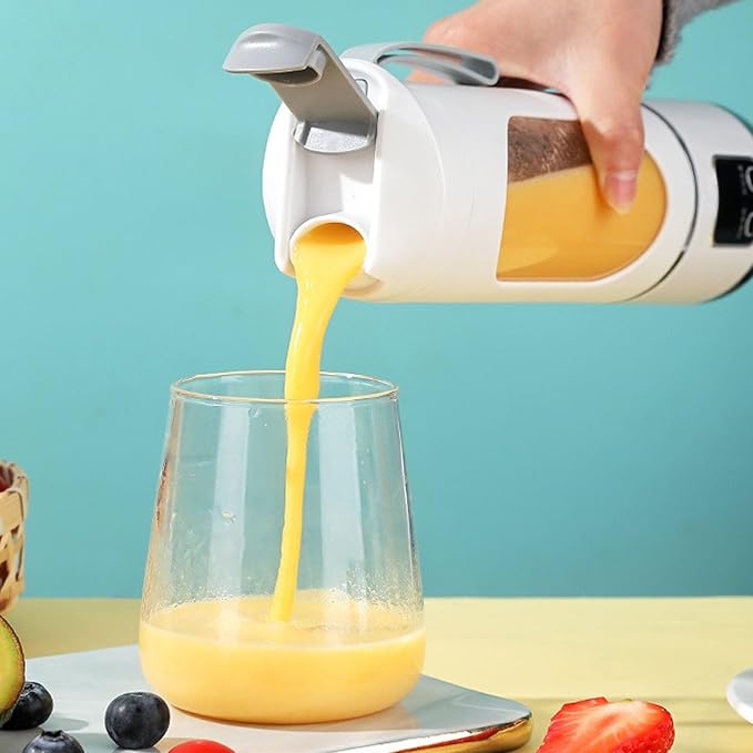450ML Portable Juicer Cup - USB Rechargeable Travel Blender with 12 Blades &amp 3 Speeds - Smoothies &amp Fruit Juices for Home Office and Outdoors (White)