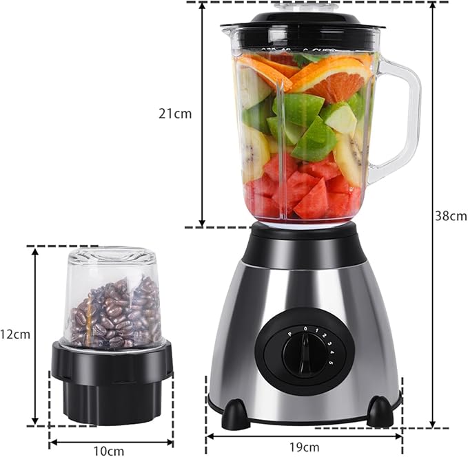 Countertop Blender 850W Blenders for Kitchen 48 Oz Glass Jar 5 Speeds and Pulse for Shakes and Smoothies Frozen Drinks Silver