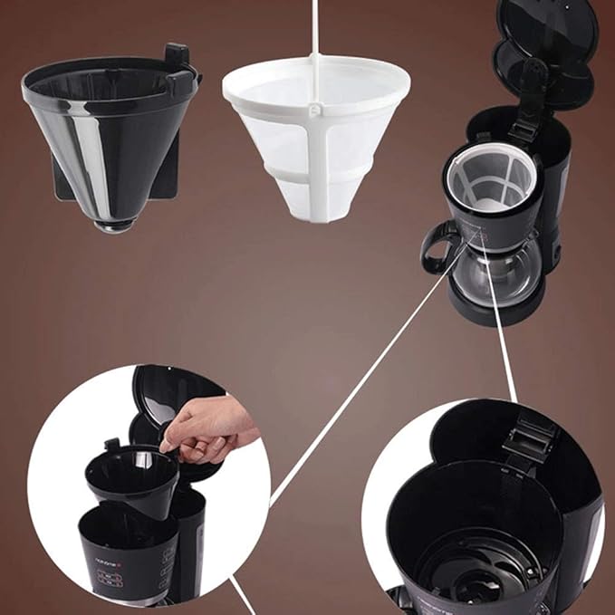 Coffee Machine Filter Coffee Machine0.6L Capacity Coffee Maker Producing Up to 5 CupsAnti-Drip SystemPermanent Reusable FilterBlackCompatible with Espresso Cooker