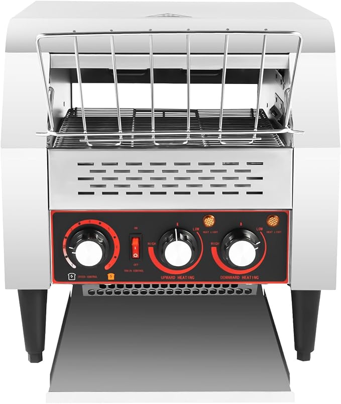 300 Slices/Hour Commercial Conveyor Toaster 2200W Powerful Stainless Steel Heavy-Duty Industrial Electric Toaster with Double Heating Tubes Countertop Restaurant Equipment for Bagel Bread