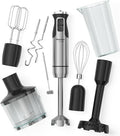 MuellerLiving Immersion Hand Blender Full Set - 8 Speed Immersion Blender Hand Mixer with 7 Attachments: Stainless Steel Blade Whisk Milk Frother Beater Mixing Hooks Potato Masher Chopper Bowl