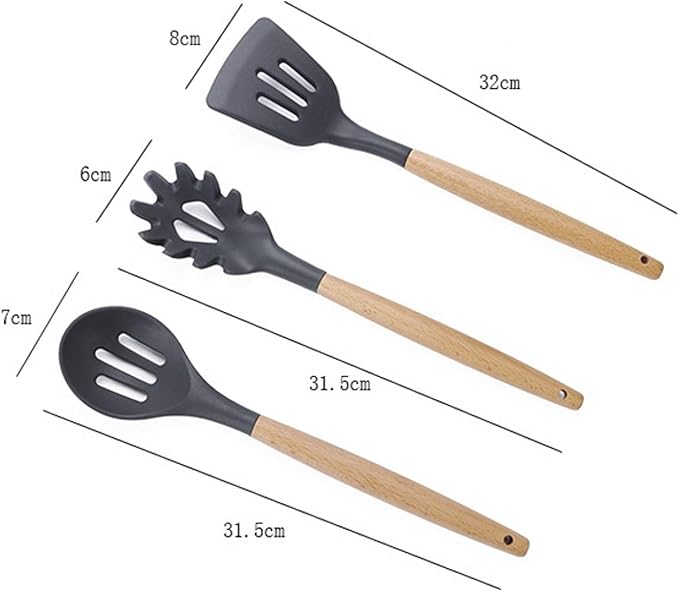 Kn020 11 in 1 Wooden Handle Silicone Non-Stick Spatula Spoon Kitchen Tool + Bucket Set Cookware Set Cookware Picnic Boiler Cookware