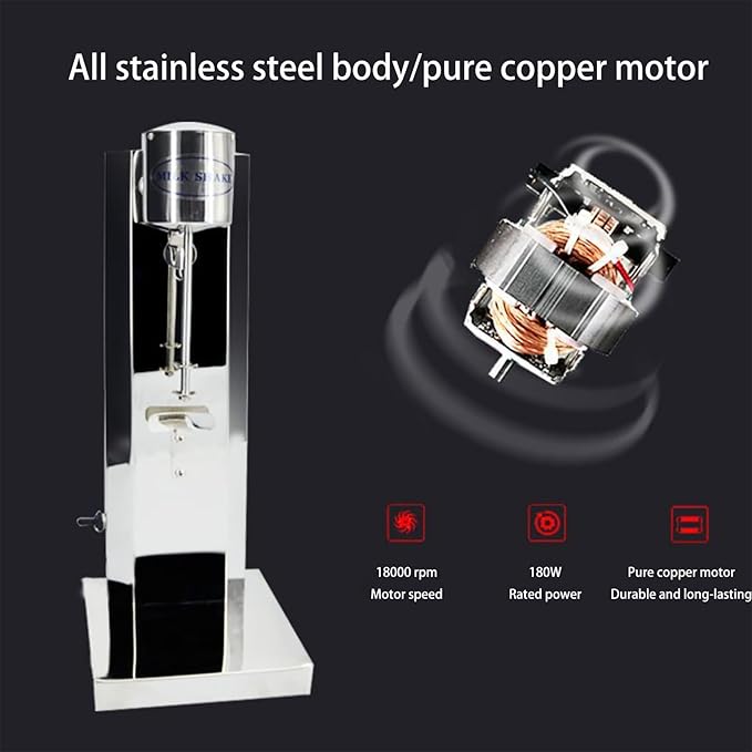 Milkshake MakerElectric Drink Mixer Commercial Milkshake Blender2 SpeedsStainless Steel 180W 18000RMP Speed Adjustable with Mixing Cup