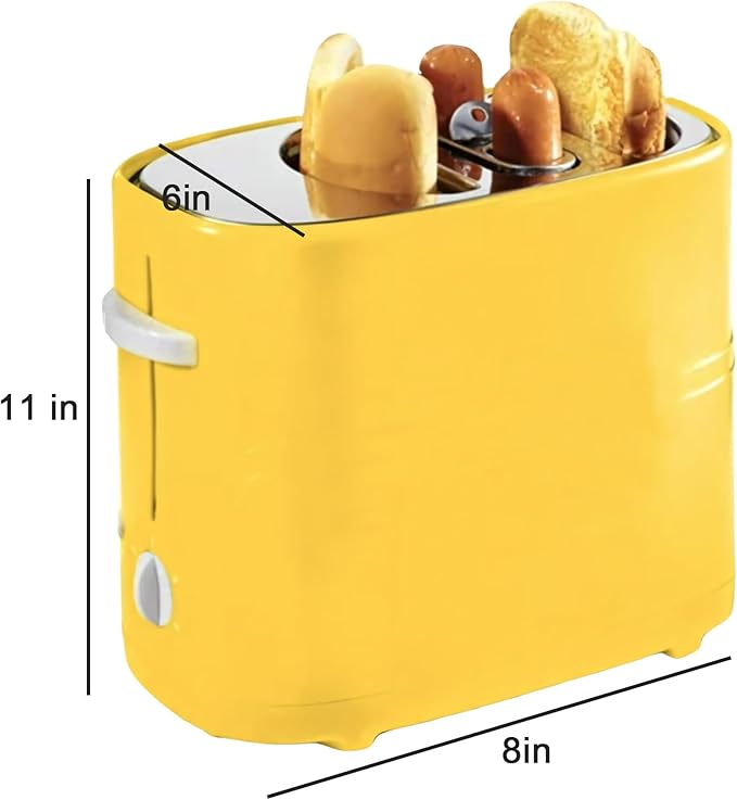 Hot Dog Toaster:Hot Dog Toaster and Bun Toaster 2 Slice Wide Slot with Grill TimerStainless Steel Sausages Bacon and Bread Slices