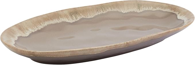 Tabletops Gallery Tuscan Reactive Glaze Stoneware- Platter Serving Bowl Mixing Bowl Mug Tuscan 3 Piece Oval Serving Platter Set (Blue Green and Brown)