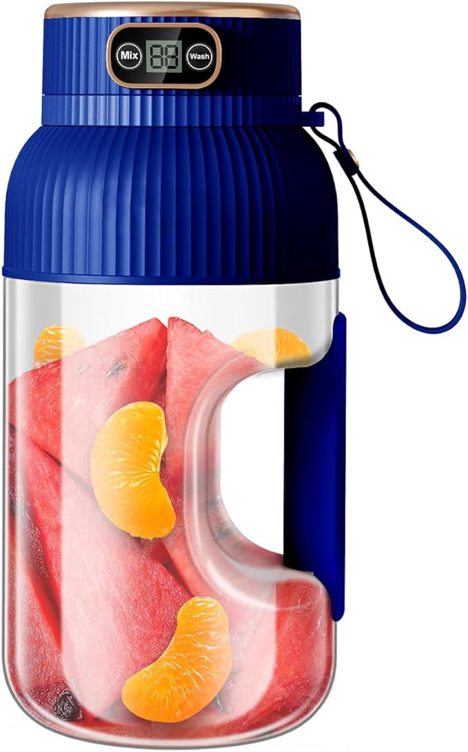 Personal Blender for Shakes and Smoothies 40oz Large Capacity with Smart Display USB Rechargeable Leakproof Portable with Sporty Strap for Travel Gym Office &amp Outdoor Use (blue)