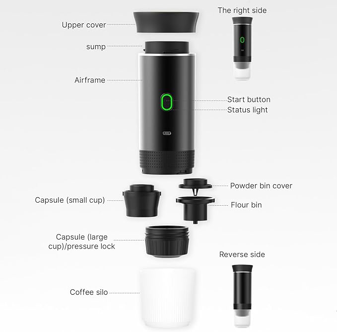 Portable Coffee Machine for Car Home Travel 3 in 1 Cordless Electric Coffee Maker Work with Capsule and Ground Coffee 15Bar Mini Cold Brew and Heating Coffee Maker with 150ml Cup