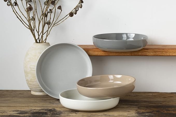 famiware 16 Pieces Plates and Bowls Dinnerware Sets for 4 Multicolor &amp Green
