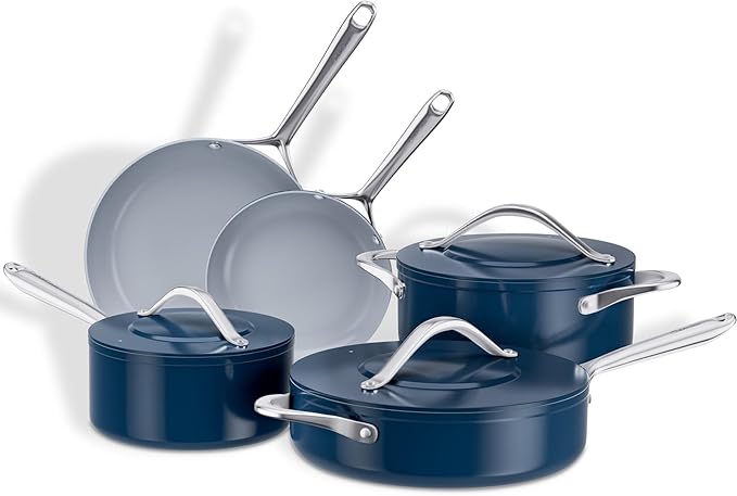 Ceramic Cookware Set Nonstick Ceramic Pots and Pans Non Toxic Frying Pans Sauce Pan Saute Pan with Lid Stay-Cool Handles Dishwasher &amp Oven Safe Compatible with All Cooktops