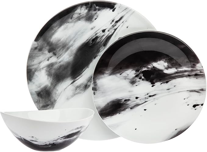 Ricci Argentieri Felice Dinnerware Set Dinner Plate 10in Salad Plate 7.5in and Soup Bowl 6inMarbled Design for Formal or Casual Dining Perfect Wedding or Housewarming Gift 3 Piece Set