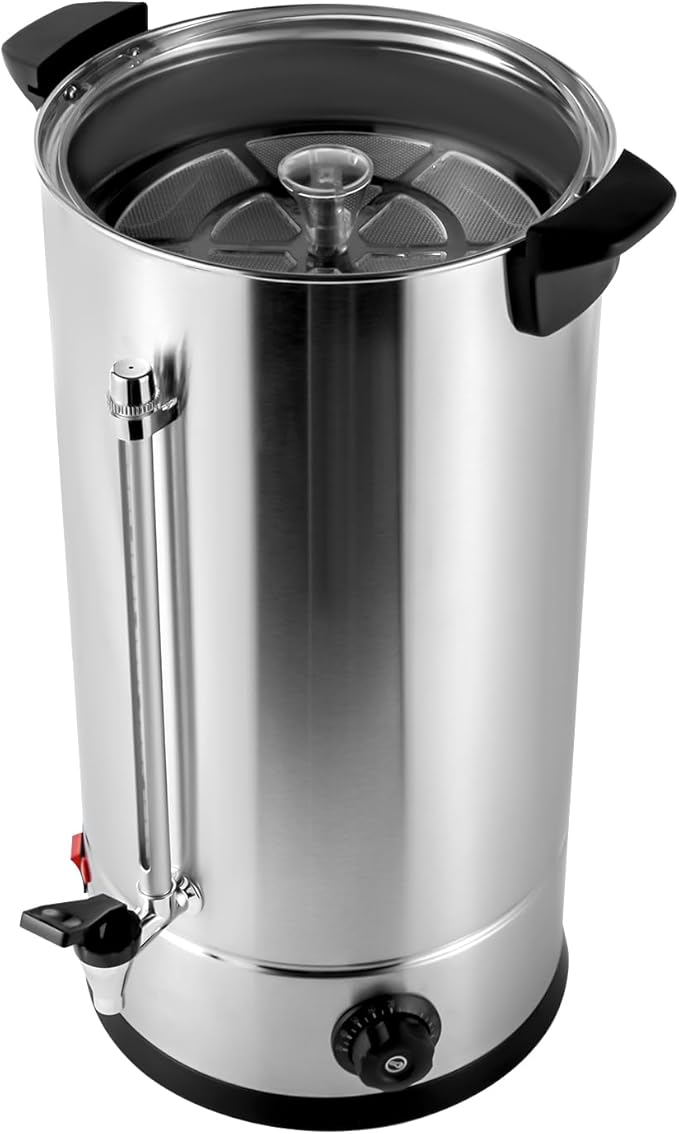 Large Commercial Coffee Urn Percolate Coffee Maker with Temperature Control and DisplayPremium Stainless Steel Hot Water Dispenser for Commercial and Party1400W (25L) Silver Black