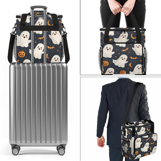 Modern Spooky Ghosts Coffee Maker Carrying Bag Portable Travel Storage Tote Bag Compatible with K-Mini or K-Mini Plus Single Serve Coffee Brewer Carrying Case with Multiple Pockets &amp Shoulder St