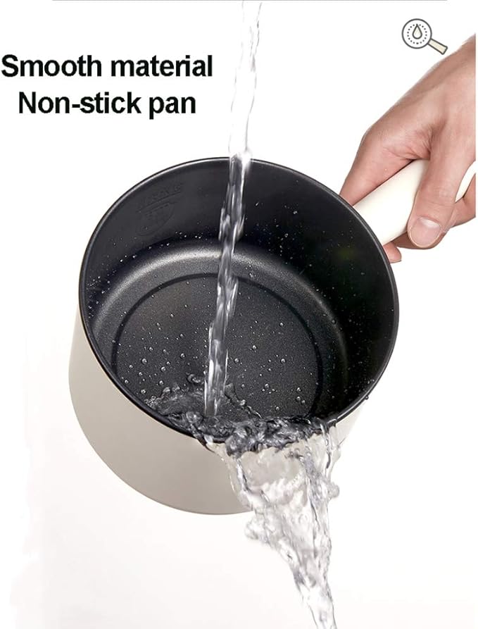 Cooking Pot Multifunction Electric Skillet Non-Stick Dormitory Small Hot Pot Noodles Rice Cooker Soup Pot Long Handle Two-Gear Power Mini Heating Pan(Lightyellow)