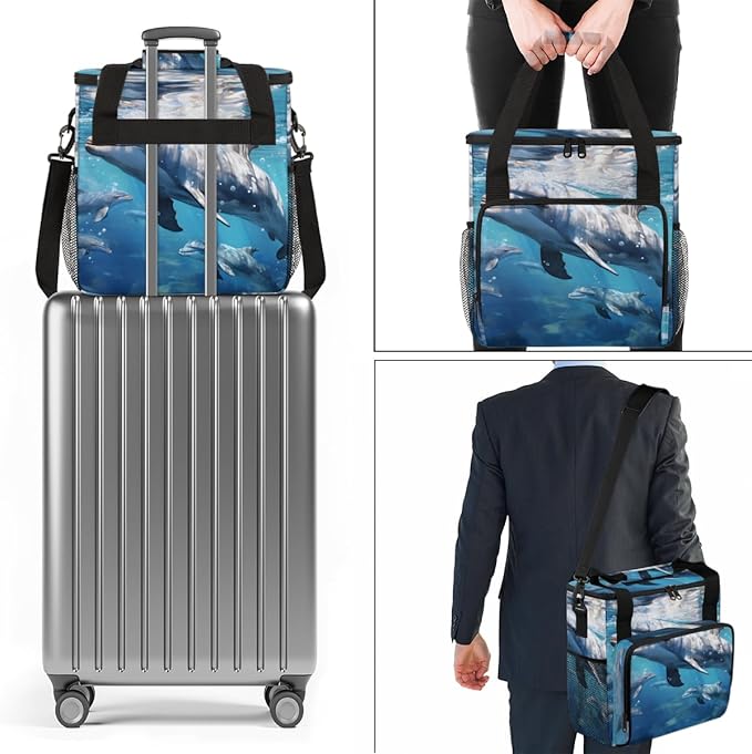 Ocean Sea Dolphin Coffee Maker Carrying Bag Portable Travel Storage Tote Bag Compatible with K-Mini or K-Mini Plus Single Serve Coffee Brewer Carrying Case with Multiple Pockets &amp Shoulder Strap