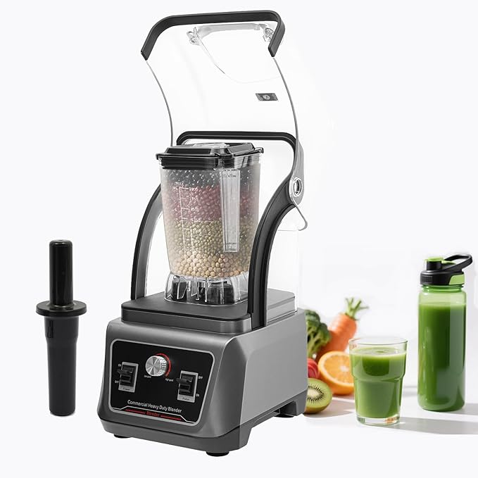 Commercial Blender With Shield Quiet Sound Enclosure 2200W Professional Heavy Duty Countertop Blender 67.6oz Quiet Soundproof ShieldSelf-Cleaning Mixing Rod Included Grey