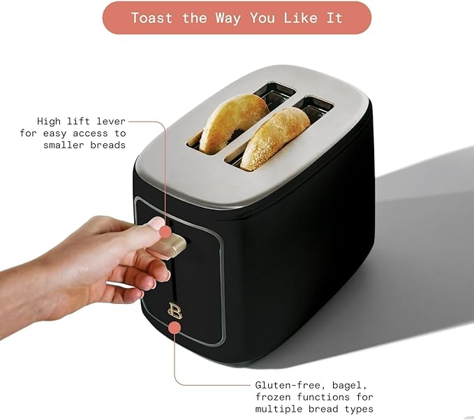 Smart Kitchen Toaster with Touch Interface and Preset Modes Advanced Two-Slice Toaster with Wide Slots and 7 Browning Levels (Black Sesame)