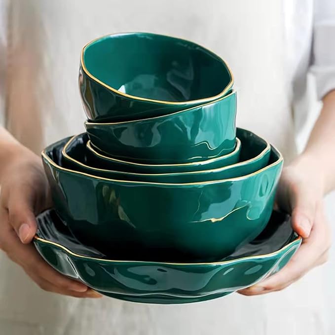 Ceramic Bowls (Set of 4) Nesting Bowls for Space-Saving Storage Great for Cooking Baking Prepping Microwave Safe Mixing Bowl Set