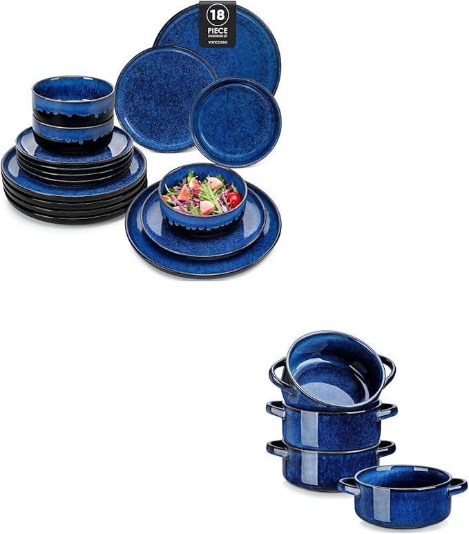 vancasso Starry 18 Pieces Dinnerware Sets for 6 Bundles 30 Oz French Onion Soup Bowl