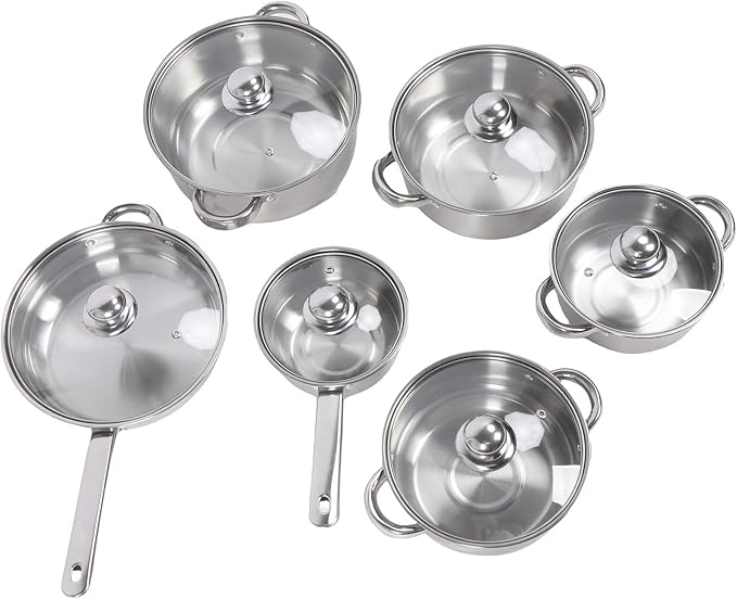 SUNGOOYUE Stainless Steel Cookware Set with Lid for Kitchen Evenly Heating Cookware Set Durable Stainless Steel Pots and Pans for Home Cooking