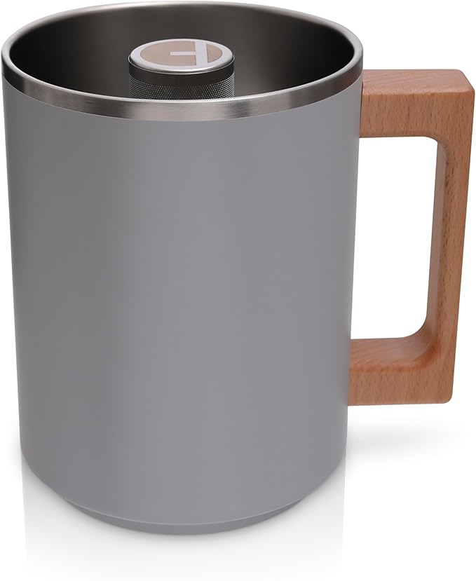 HASTINGS Pour Over Coffee Dripper - Stainless Steel Pour Over Coffee Filter Metal Paperless Reusable Double Mesh Cone Filter with Wood Handle - Coffee Maker for Single Cup Brew up to 68 OZ (Grey)