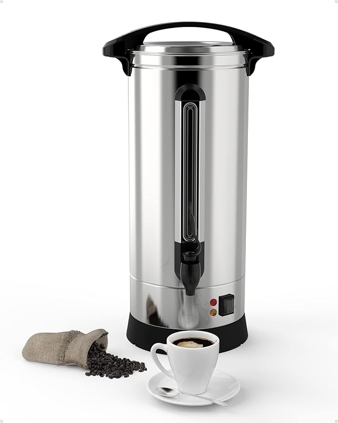 Coffee Urn 65 Cup Dual Layers Stainless Steel Commercial Coffee Maker 10 L/2.6 gal Large Coffee Dispenser Fast Brewing Electric Hot Water Dispenser With Keep-Warm Mode For Events Catering