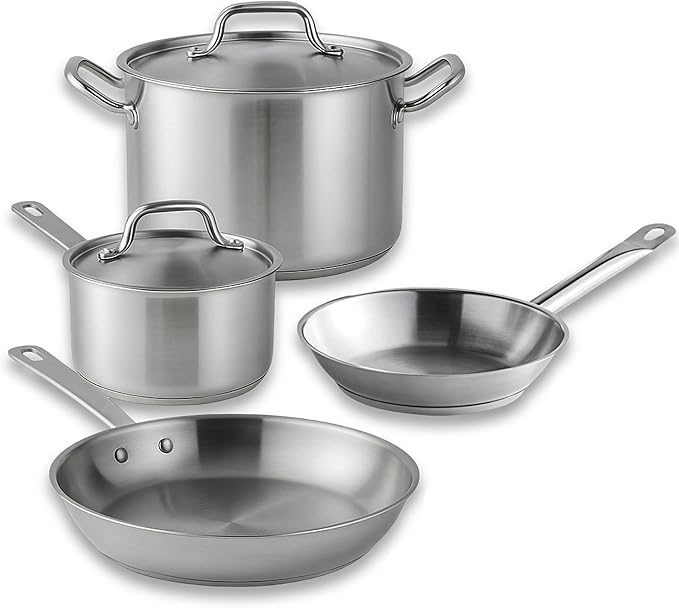 Stainless Steel Pots and Pans Set Induction Cookware Set Whole-Clad Tri-Ply Stainless Steel Pan Set with 8 And 12 Frying Pans 4 Qt Saucepan And 8 Qt Stockpot (6 Piece)