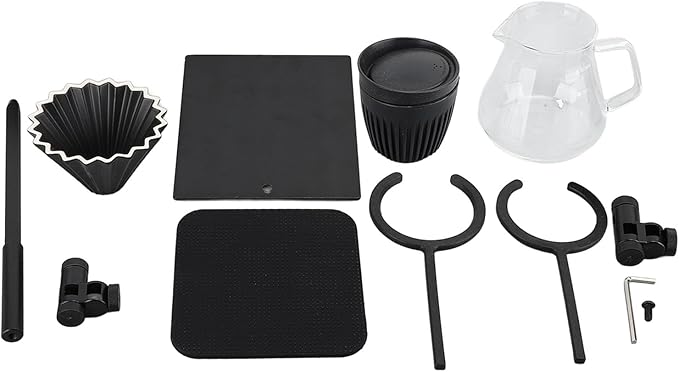 Pour Over Coffee Dripper Stand Set Double Layer Hand Brewing Station with Glass Coffee Pot and Ceramic Filter Cup Portable Coffee Maker for Home Office Travel Adjustable Height