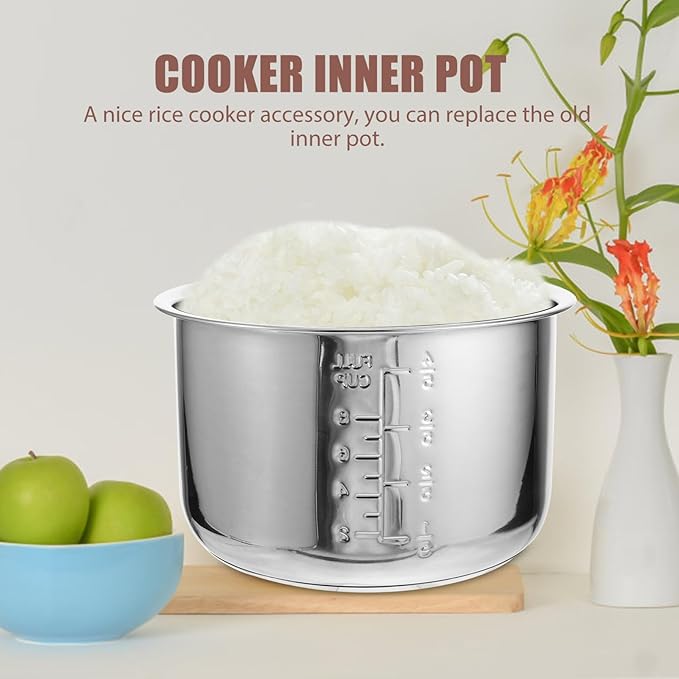 Baluue Stainless Steel Rice Cooker Inner Pot 4L Widely Compatible Easy Clean Suitable for Home Use Silver Household Rice Cooker Inner Pot 8.66x8.66x5.19 Inches