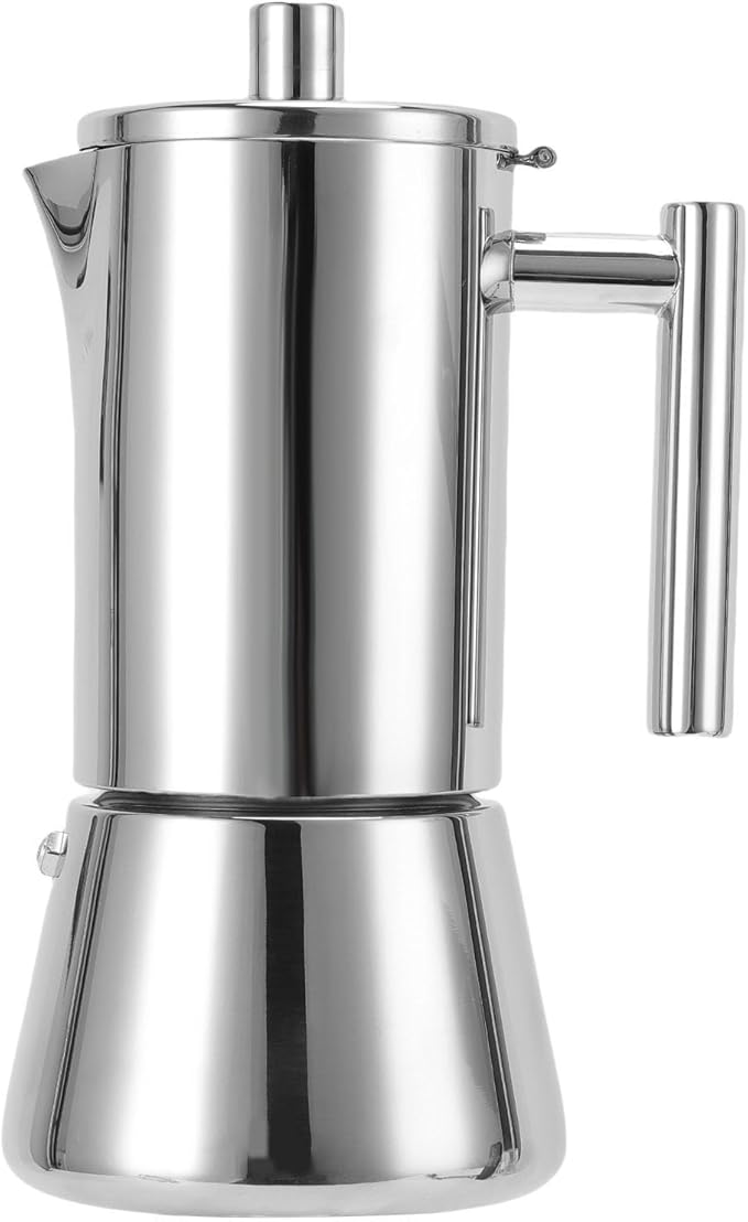 ANGGREK Stovetop Coffee Maker 6 Cup Italian Coffee Pot 304 Stainless Steel Induction Compatible for Home Party Gathering and Camping
