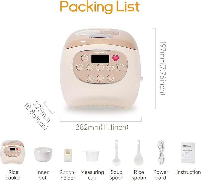 Joydeem Mini Ceramic Rice Cooker 2.5 Cups Uncooked Rice Cookers with Pure Ceramic Inner Pot Healthy &amp PFOA Free 1.2L/1.3 qt DFB-C120