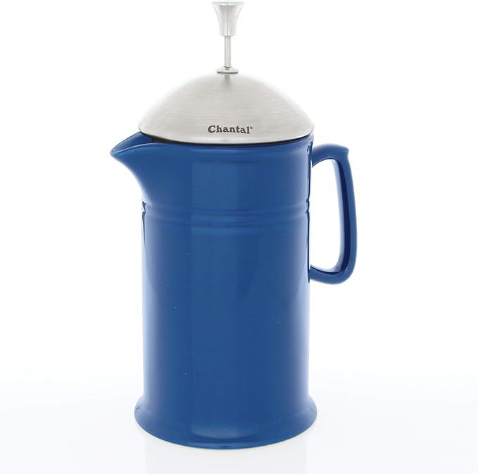 Chantal Stoneware French Press with Stainless Steel Plunger and Lid 28 ounce capacity Blue Cove
