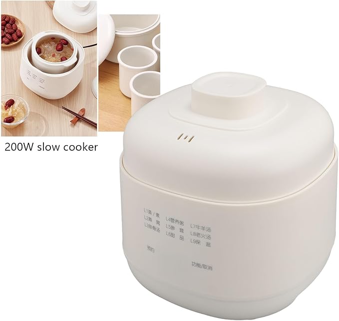 Electric Stew Pot Small Slow Cooker 1QT Smart Appointment Ceramic Interior Pot Automatic Multifunction Rice Cooker Electric Stew for Home Kitchen